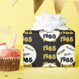 1985 birth year 40th birthday black faux gold wrapping paper