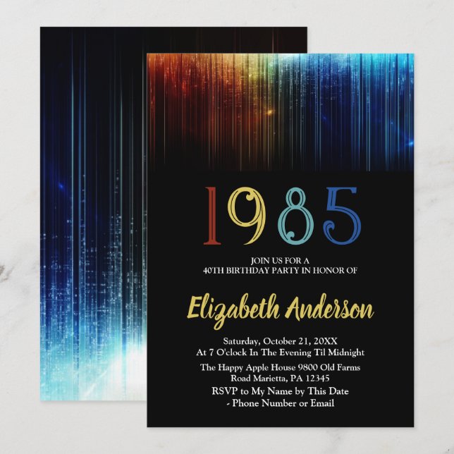 1985 Retro 40th Birthday Party Customizable Invitation (Front/Back)