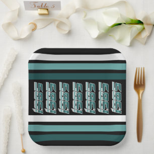 1985 Retro Stripe Teal Paper Plate