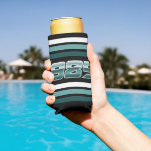 1985 Retro Stripe Teal  Seltzer Can Cooler