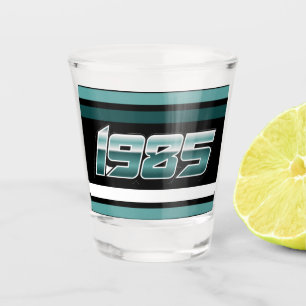 1985 Retro Stripe Teal  Shot Glass