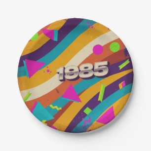 1985 - Retro Vintage 80s Neon Geometric - Paper Plate