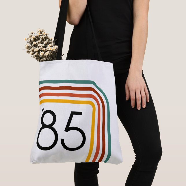 1985 Trendy Retro Rainbow Stripes Tote Bag (Close Up)