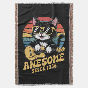 1986 Birthday Retro Cat Lover Ukulele 40th Bday Throw Blanket