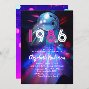 1986 Disco Bowling  40th Birthday Party Invitation
