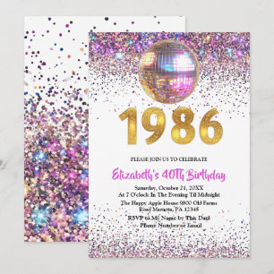 1986 Trendy Glitter Disco 40th Birthday Invitation