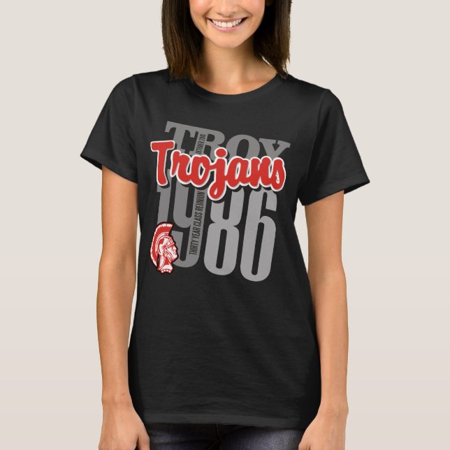 1986 Troy Trojans Woman's Dark Tee (Front)