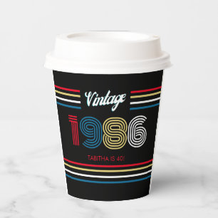 1986 Vintage Retro Stripe Primary Colors Paper Cups
