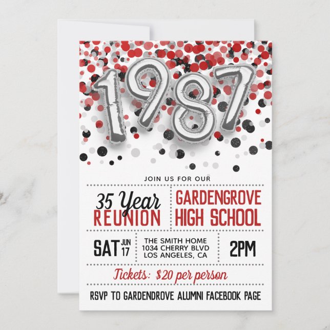 1987 High School College Reunion Invitation (Front)