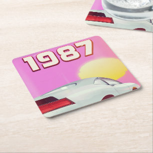 1987 sportscar poster square paper coaster