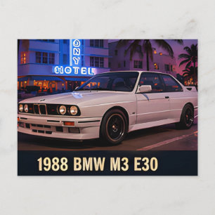 1988 BMW M3 E30 Miami Retro 1980s German Sports Postcard