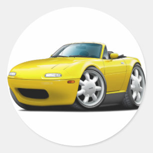 1990-98 Miata Yellow Car Classic Round Sticker