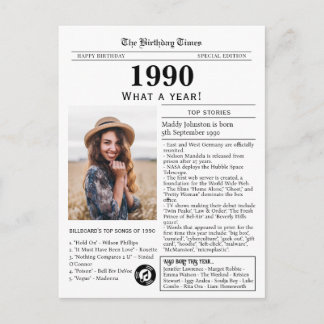 1990 Newspaper Birthday Postcard