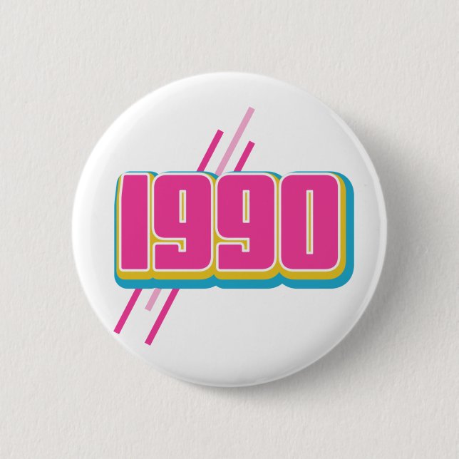 1990 vintage text 2 inch round button (Front)