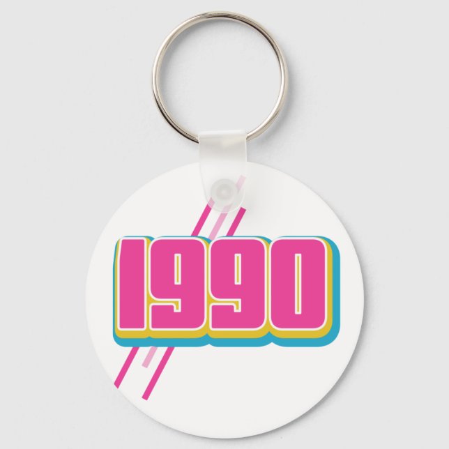 1990 vintage text classic round sticker keychain (Front)
