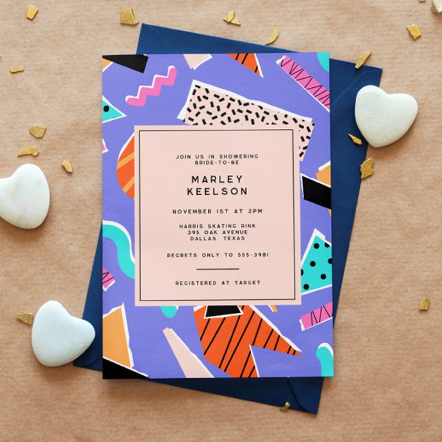 1990's Funky Retro Geometric Bridal Shower Invitation (Creator Uploaded)