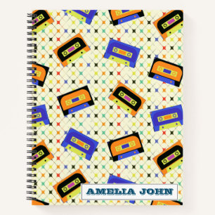1990s Retro Cassette Pattern Personalized Notebook