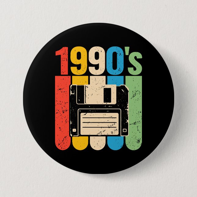 1990s retro floppy disc computer nostalgia 3 inch round button (Front)
