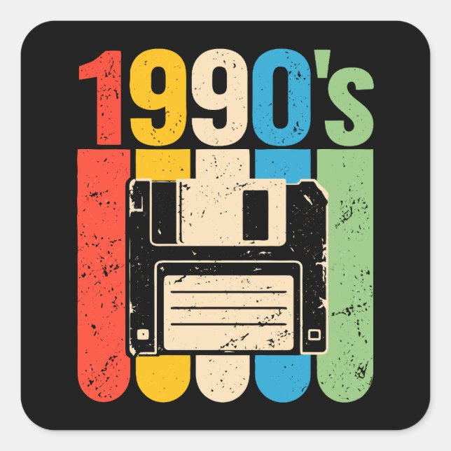 1990s retro floppy disc computer nostalgia square sticker (Front)