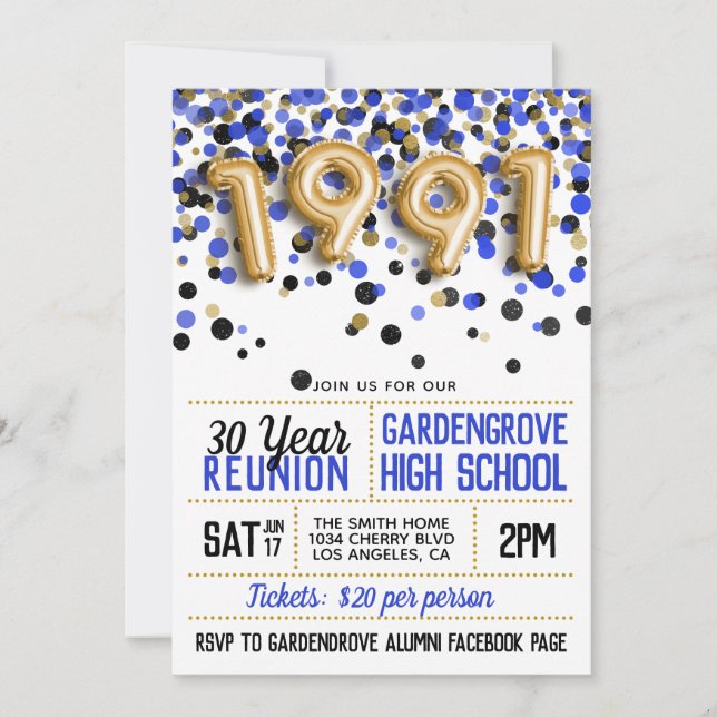 1991 High School College Reunion Invitation (Front)