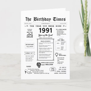 1991 L'Année De Votre Naissance Carte D'Anniversai
