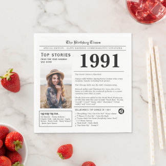 1991 Newspaper Birthday Trivia Napkin