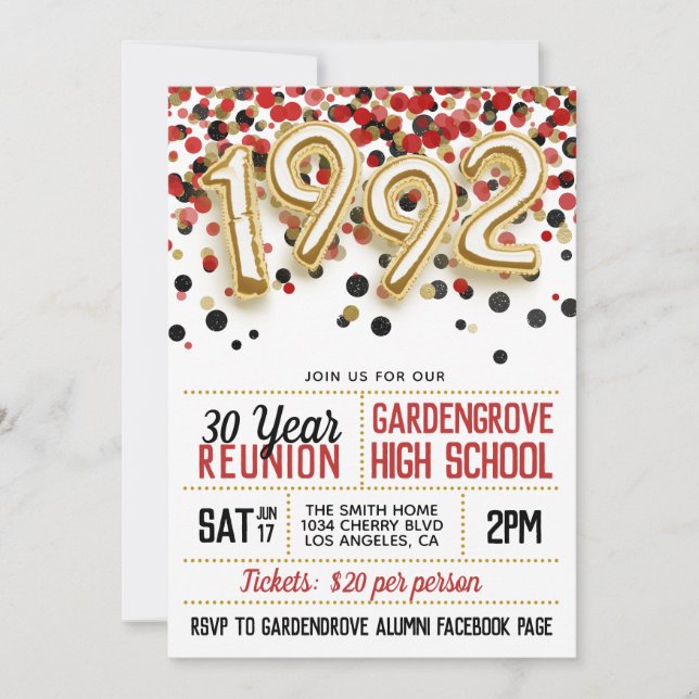 1992 High School College Reunion Invitation (Front)