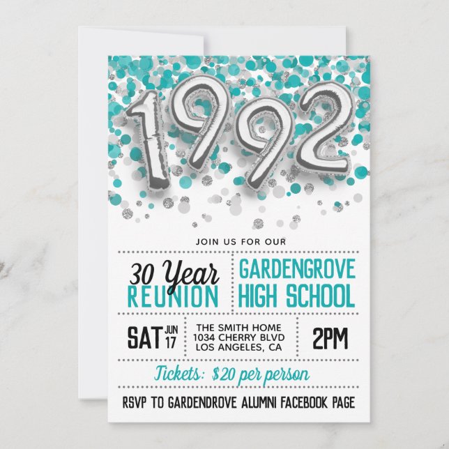 1992 High School College Reunion Invitation (Front)