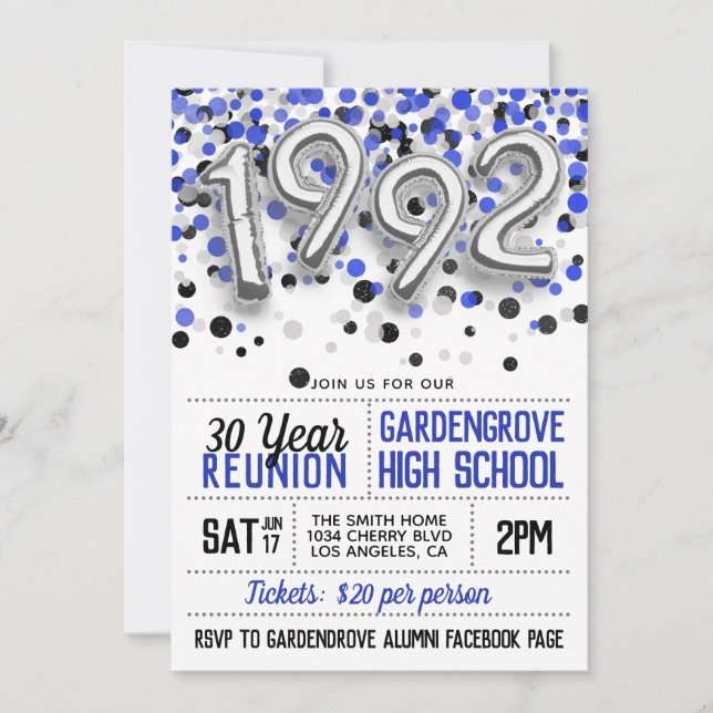 1992 High School College Reunion Invitation (Front)