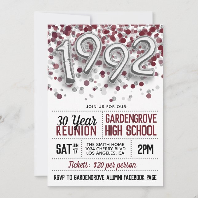 1992 High School College Reunion Invitation (Front)