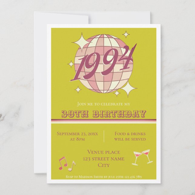 1994 31e anniversaire rétro green party Invitation (Devant)