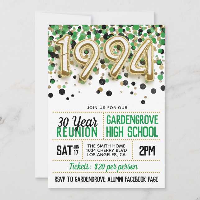 1994 High School College Reunion Invitation (Front)