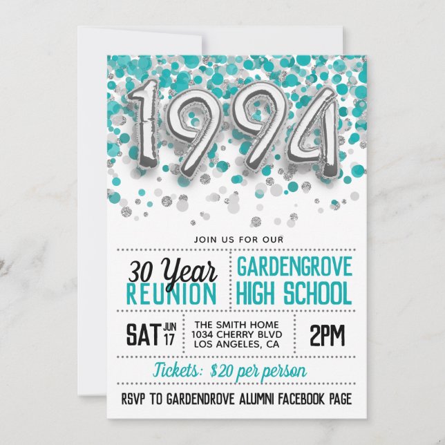 1994 High School College Reunion Invitation (Front)