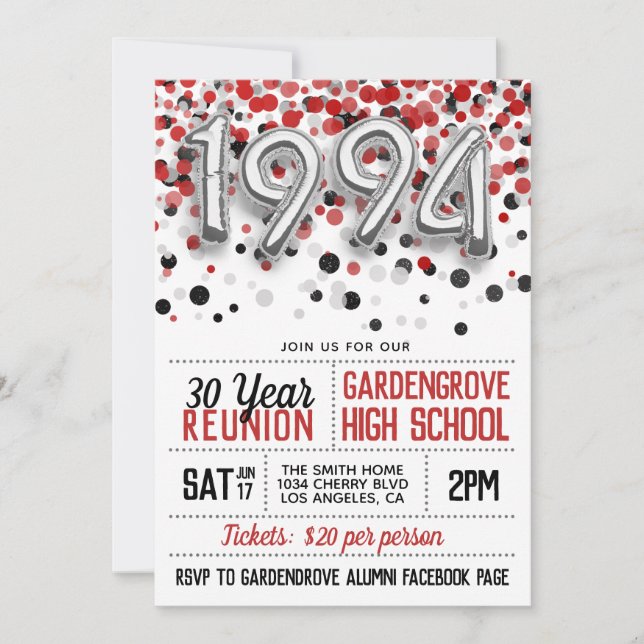 1994 High School College Reunion Invitation (Front)