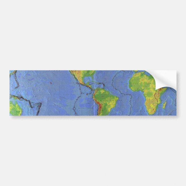 1994 Physical World Map - Tectonic Plates - USGS Bumper Sticker (Front)