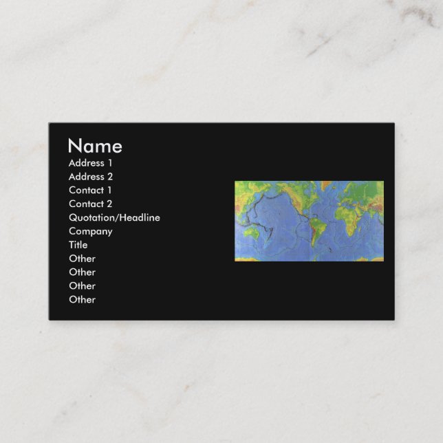 1994 Physical World Map - Tectonic Plates - USGS Business Card (Front)
