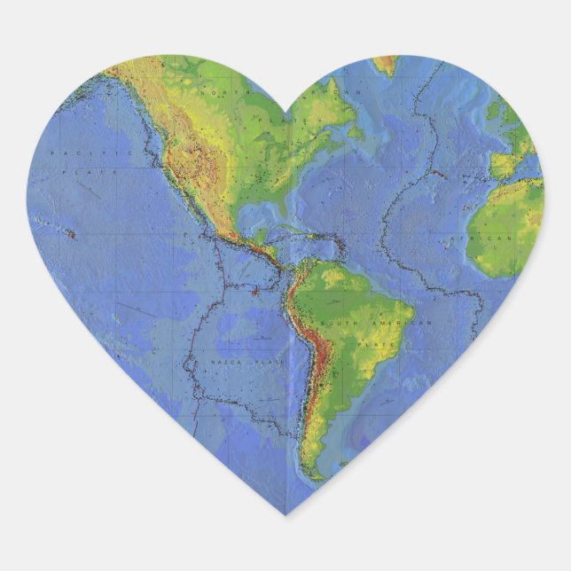 1994 Physical World Map - Tectonic Plates - USGS Heart Sticker (Front)