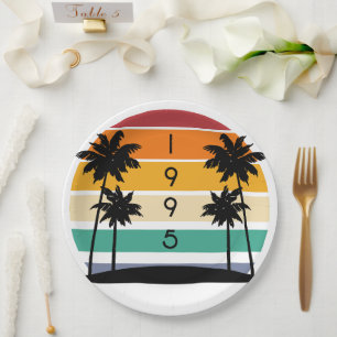 1995 Retro Stripe Sunset Vintage Paper Plate