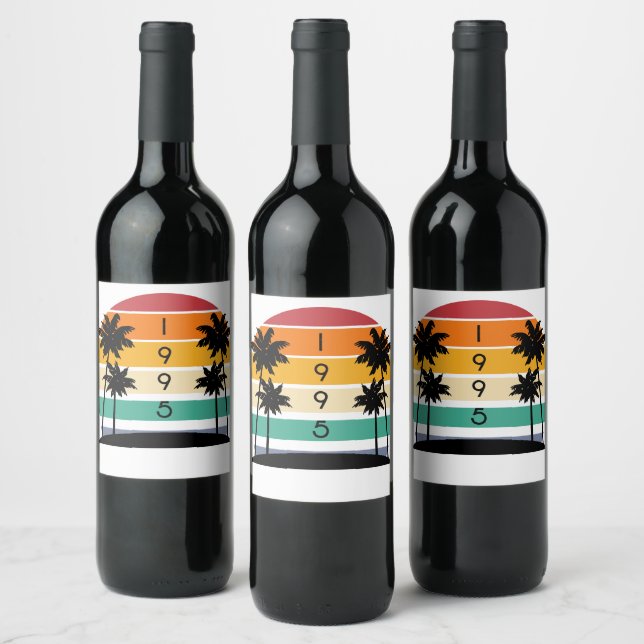 1995 Retro Stripe Sunset Vintage  Wine Label (Bottles)