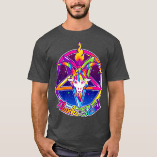 1997 Neon Rainbow Thanks Satan Baphomet Pentagram  T-Shirt