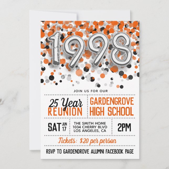 1998 High School College Reunion Invitation (Front)