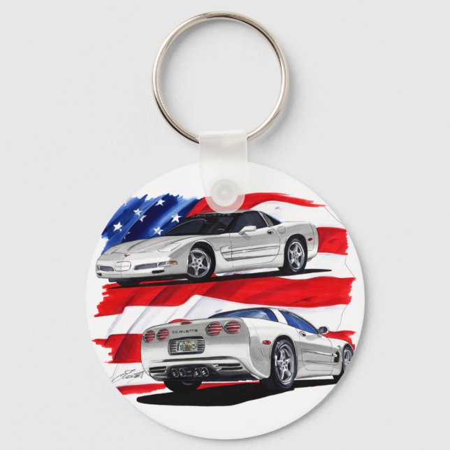 1999-04 Corvette White Car Keychain (Front)