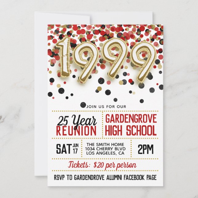 1999 High School College Reunion Invitation (Front)