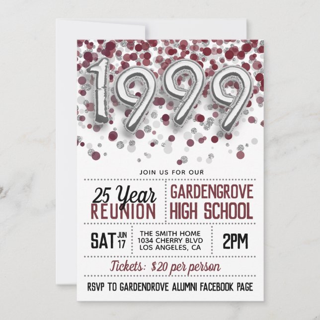 1999 High School College Reunion Invitation (Front)