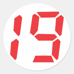 19 nineteen  red alarm clock digital number classic round sticker