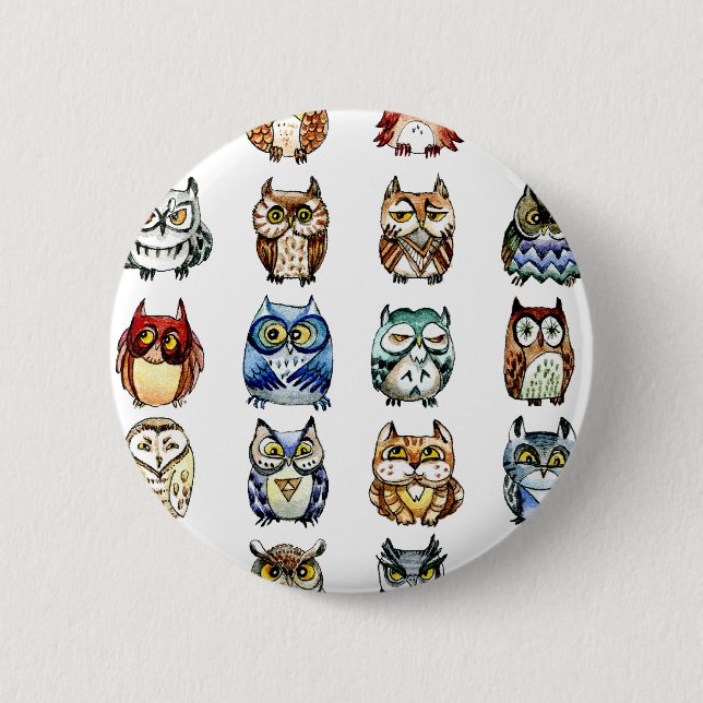 19 Owls and 1Cat 2 Inch Round Button (Front)