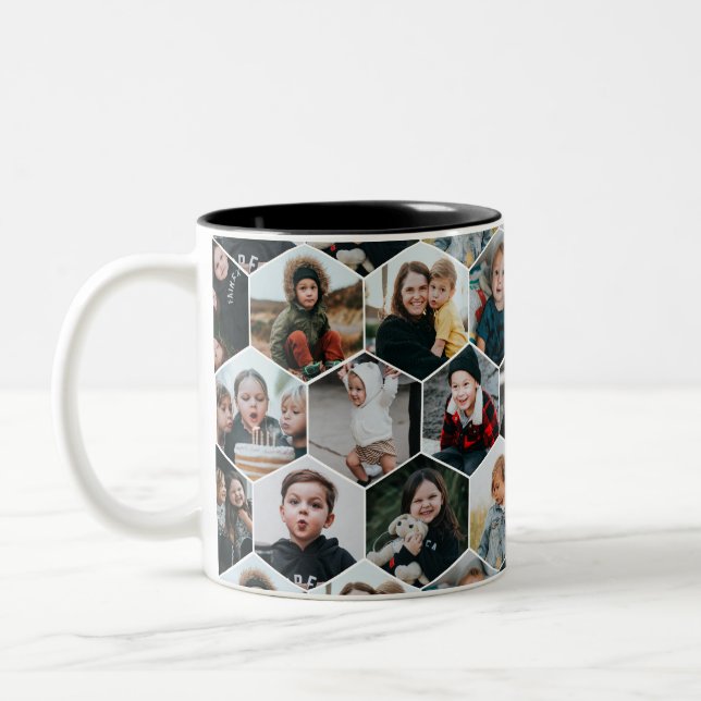 19-Photo Honeycomb Collage Two-Tone Coffee Mug (Left)
