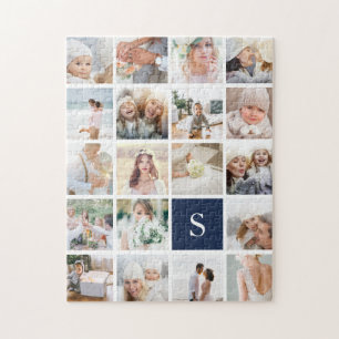19 Square Photo Collage & Monogram Jigsaw Puzzle