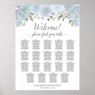 19 Table Dusty Blue Roses Boho Chic Seating Chart
