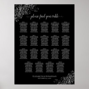 19 Table Frills Argent Mariage noir Tableau de siè